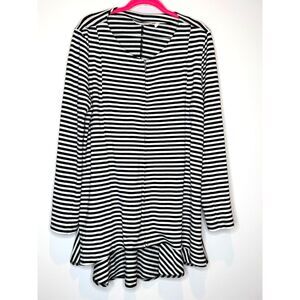 Soft Surroundings Black White Striped Peplum Top Flowy Stretch Large